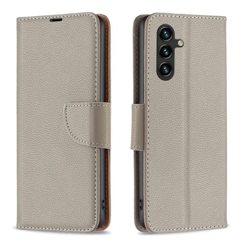 Funda de Cuero para Samsung Galaxy A35 Litchi Texture Flip Pure Color (Gris)