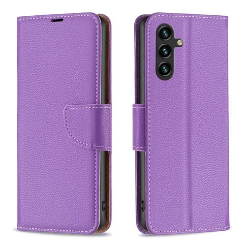 Funda de Cuero Flip para Samsung Galaxy A55 Litchi Texture Pure Color (Púrpura)