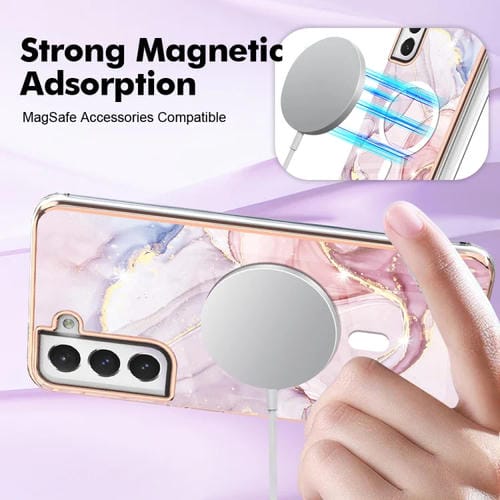 Caja de Teléfono Samsung Galaxy S21 FE 5G Patrón de Mármol Imd Magsafe TPU Doble Cara (Oro Rosa)
