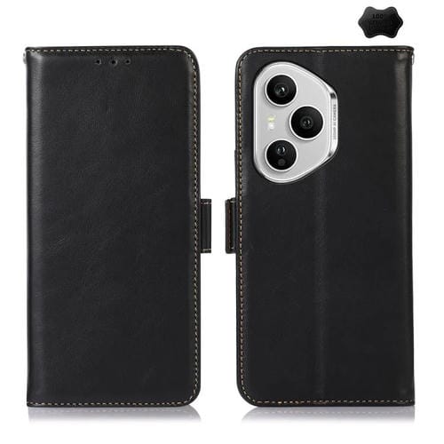 Funda de piel de vacuno Crazy Horse de 160,8 mm para Honor 400 Pro Global (negro)