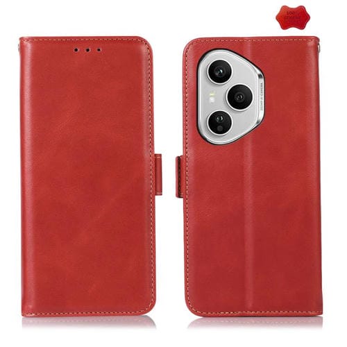Funda de piel de vacuno Crazy Horse de 160,8 mm para Honor 400 Pro Global (Roja)
