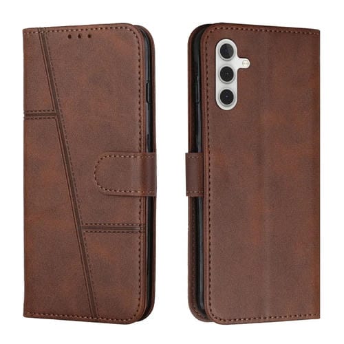Funda para Teléfono Samsung Galaxy A55 Cuero Hebilla Textura Becerro Costura (Marrón)