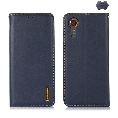 Funda para Teléfono Samsung Galaxy Xcover 7 Khazneh Nappa Cuero de Vaca con Capa Superior (Azul)