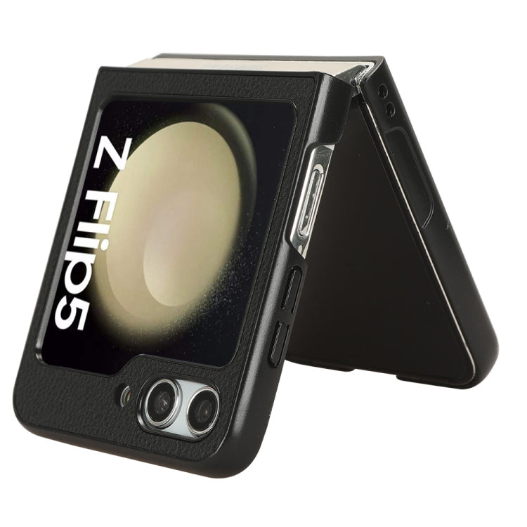Contraportada para Samsung Galaxy Z Flip5 Litchi Textura Caja del Teléfono (Negro)
