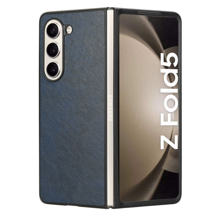 Contraportada Samsung Galaxy Z Fold5 Litchi Textura Caja del Teléfono (Azul)