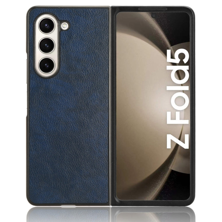 Contraportada Samsung Galaxy Z Fold5 Litchi Textura Caja del Teléfono (Azul)