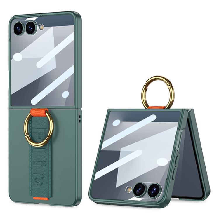 Funda ultrafina GKK integrada a prueba de golpes con correa de muñeca y anillo para Samsung Galaxy Z Flip7 5G (verde)