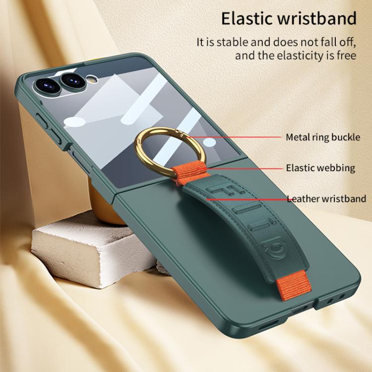 Funda ultrafina GKK integrada a prueba de golpes con correa de muñeca y anillo para Samsung Galaxy Z Flip7 5G (verde)