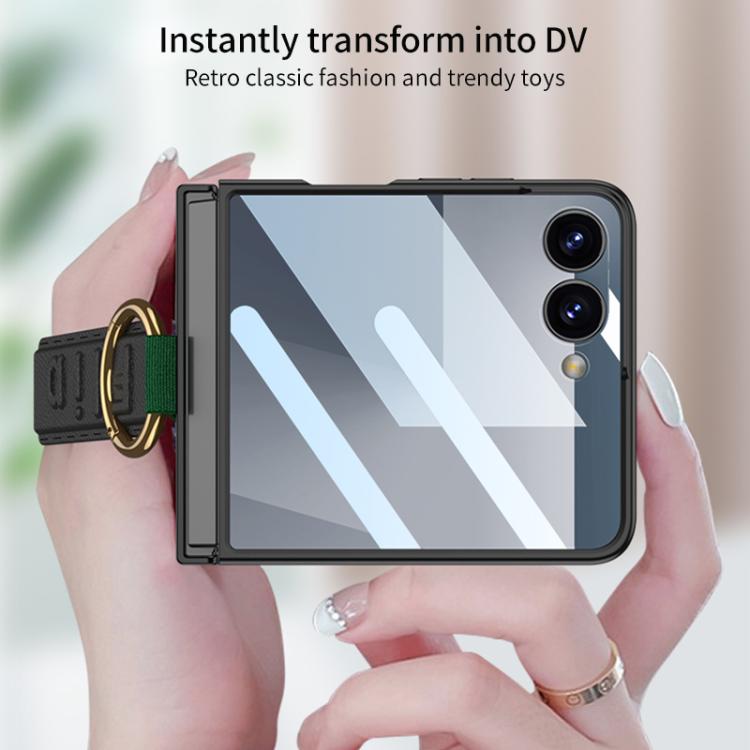 Funda ultrafina GKK integrada a prueba de golpes con correa de muñeca y anillo para Samsung Galaxy Z Flip7 5G (verde)