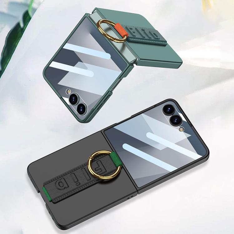 Funda ultrafina GKK integrada a prueba de golpes con correa de muñeca y anillo para Samsung Galaxy Z Flip7 5G (verde)