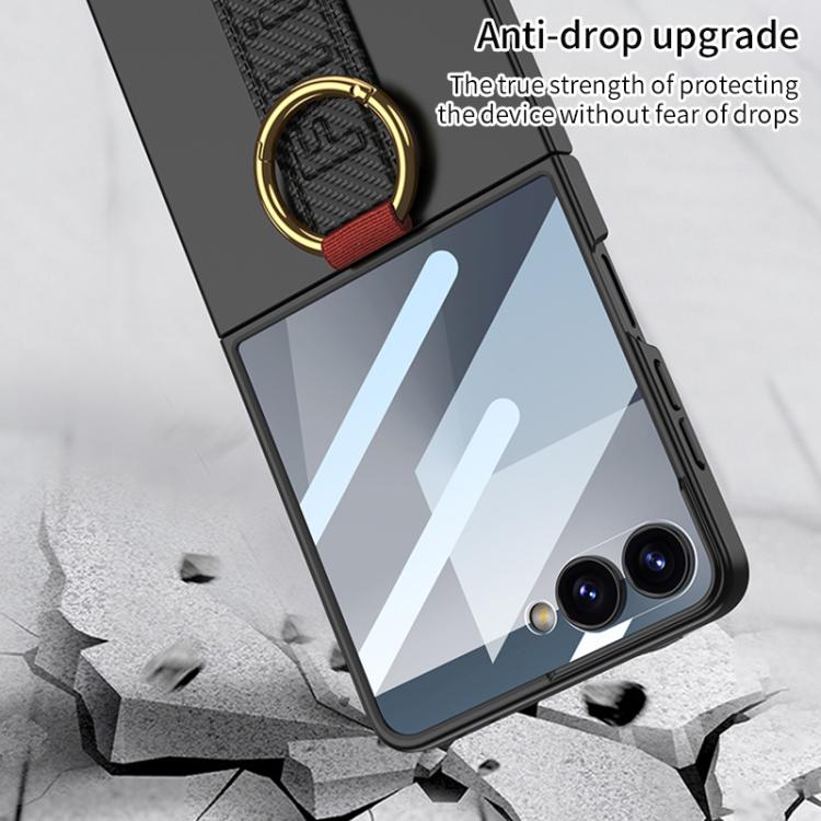Funda ultrafina GKK integrada a prueba de golpes con correa de muñeca y anillo para Samsung Galaxy Z Flip7 5G (negra)