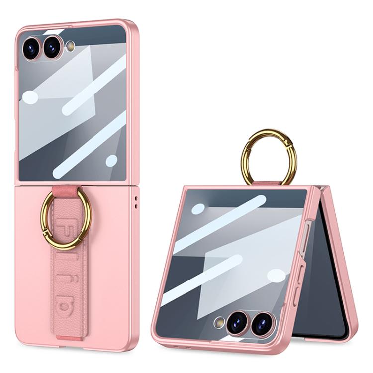 Funda ultrafina GKK integrada a prueba de golpes para Samsung Galaxy Z Flip7 5G con correa de muñeca con anilla (rosa)