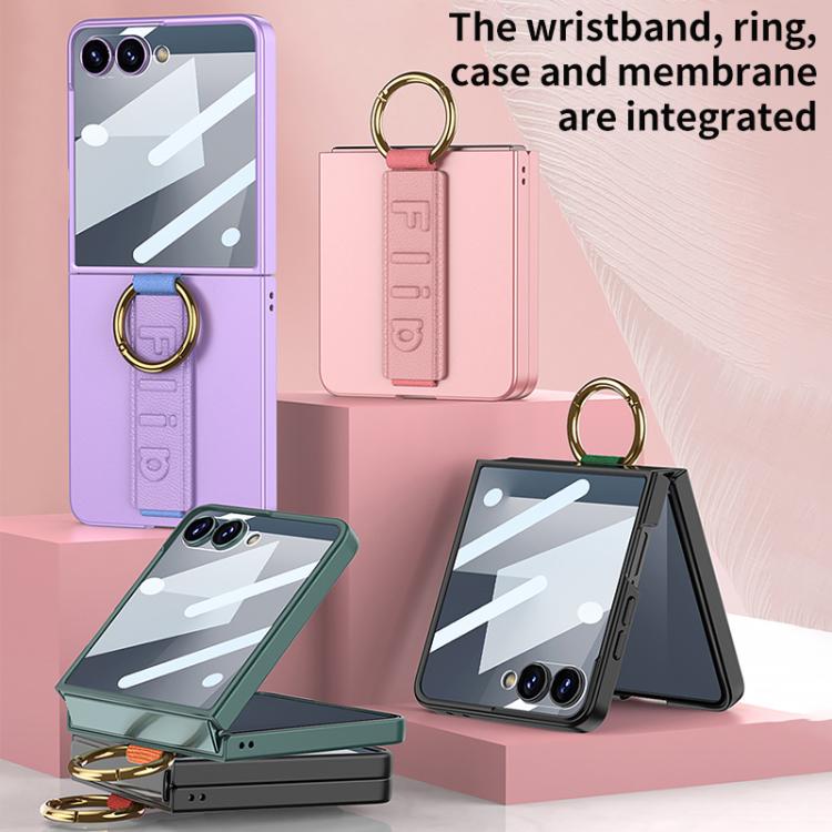 Funda ultrafina GKK integrada a prueba de golpes para Samsung Galaxy Z Flip7 5G con correa de muñeca con anilla (rosa)