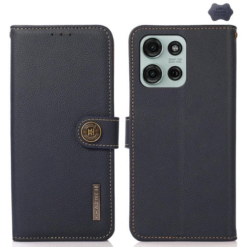 Funda de Teléfono Khazneh Custer Cuero Genuino con Rfid para Motorola Moto G75 5G (Azul)