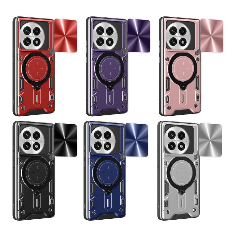 Funda para Teléfono OnePlus 13R 5G con Soporte Magnético Deslizante y Textura de Cd (Rosa)