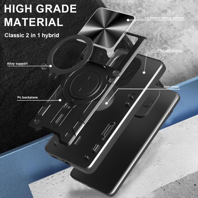 Funda para Teléfono OnePlus 13R 5G con Soporte Magnético Deslizante y Textura de Cd (Plateada)