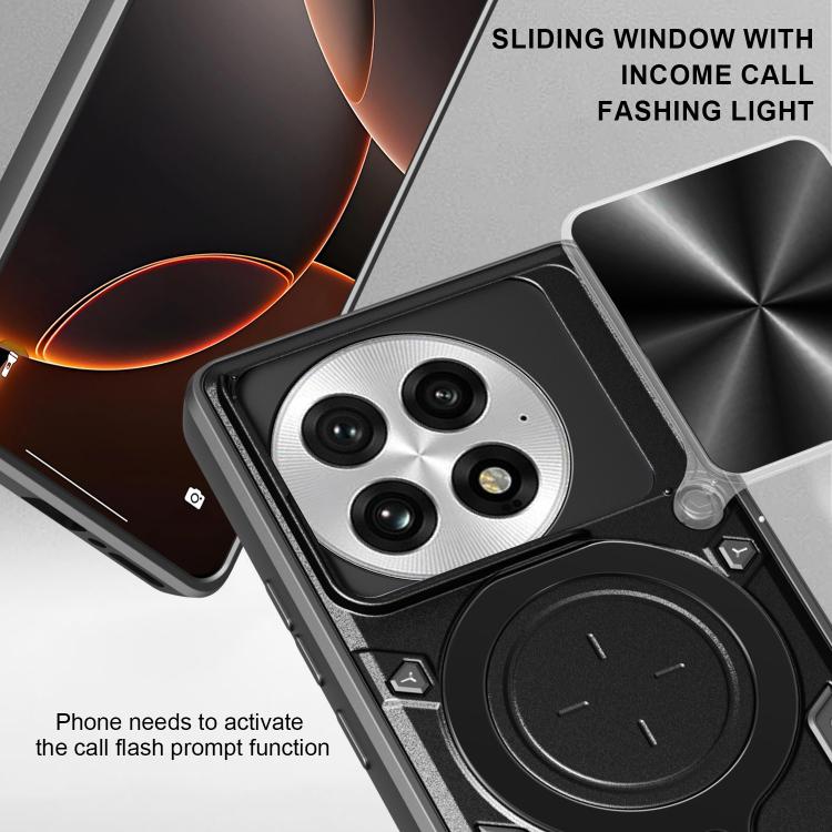 Funda para Teléfono OnePlus 13R 5G con Soporte Magnético Deslizante y Textura de Cd (Plateada)