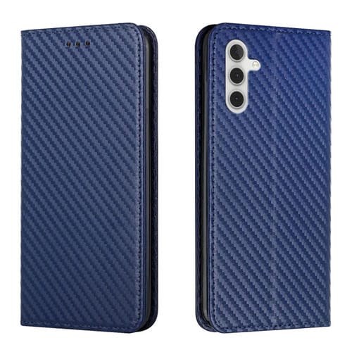Funda para Samsung Galaxy A15 Cuero con Soporte y Textura de Fibra de Carbono (Azul)