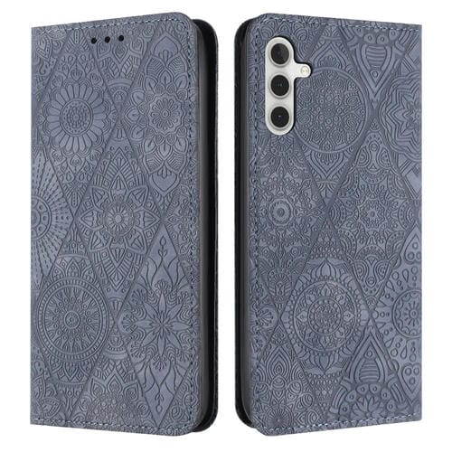 Funda de Teléfono Samsung Galaxy A55 Cuero Adsorción En Relieve Étnico (Gris)