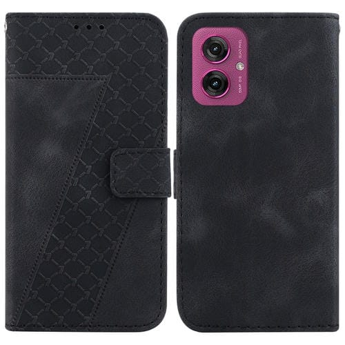Funda de Cuero con Relieve en Forma de Siete para Motorola Moto G55 (Negra)