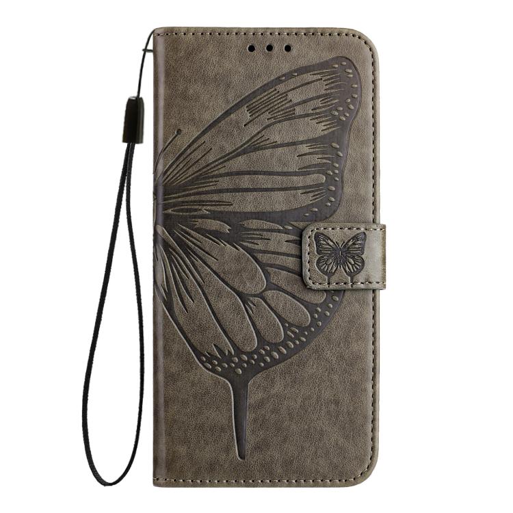 Funda de piel con diseño de mariposa en relieve para Samsung Galaxy A07 4G (gris)