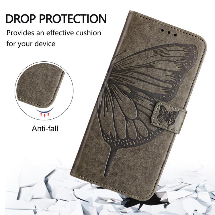 Funda de piel con diseño de mariposa en relieve para Samsung Galaxy A07 4G (gris)