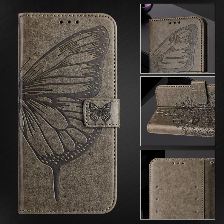 Funda de piel con diseño de mariposa en relieve para Samsung Galaxy A07 4G (gris)