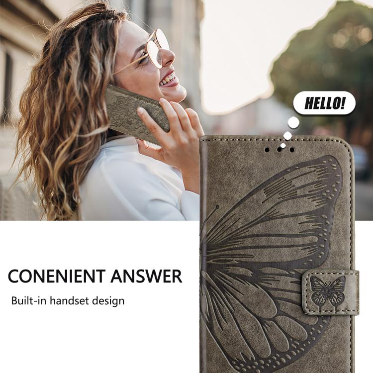 Funda de piel con diseño de mariposa en relieve para Samsung Galaxy A07 4G (gris)