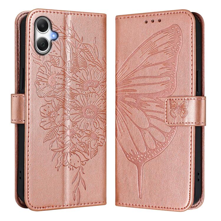 Funda de piel con diseño de mariposa en relieve para Samsung Galaxy A07 4G (oro rosa)