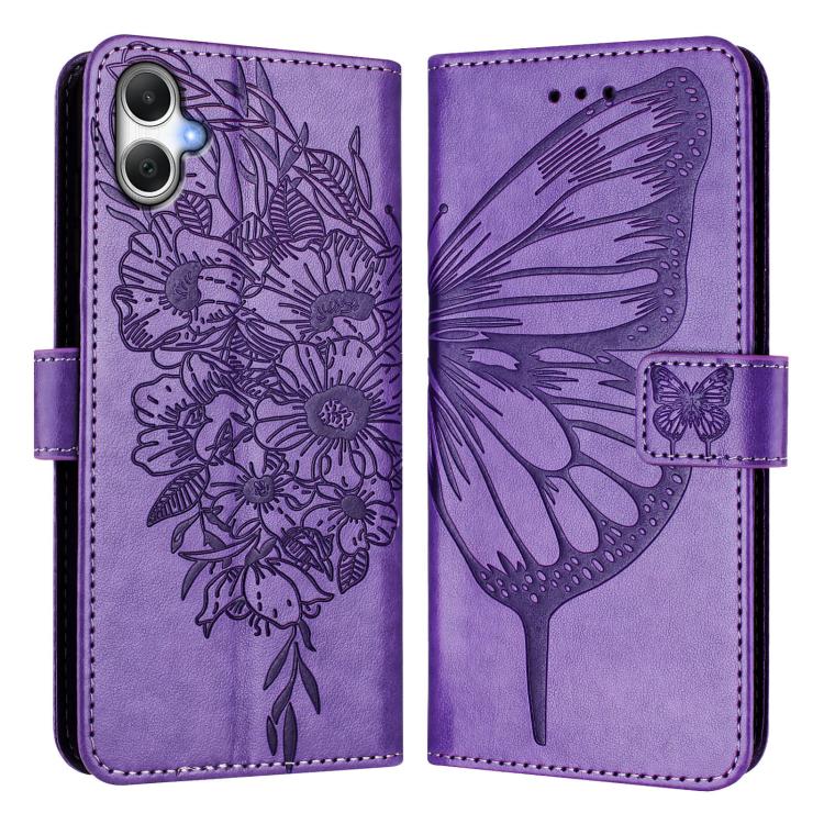 Funda de piel con diseño de mariposa en relieve para Samsung Galaxy A07 4G (morado oscuro)