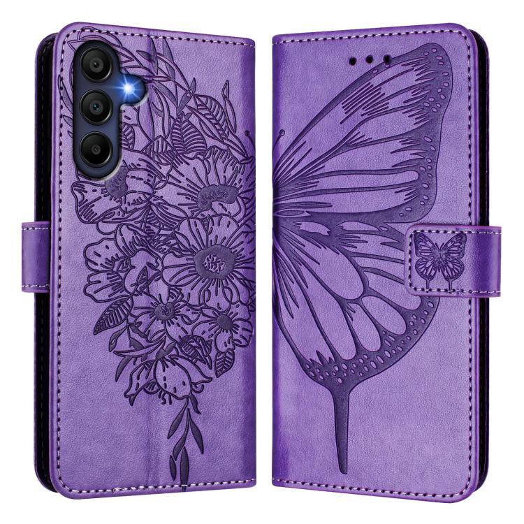 Funda de piel con diseño de mariposa en relieve para Samsung Galaxy A17 5G (morada)