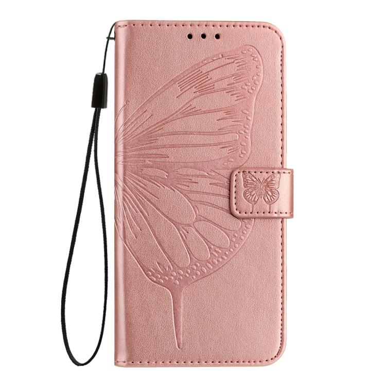 Funda de piel con diseño de mariposa en relieve para Samsung Galaxy A17 5G (oro rosa)