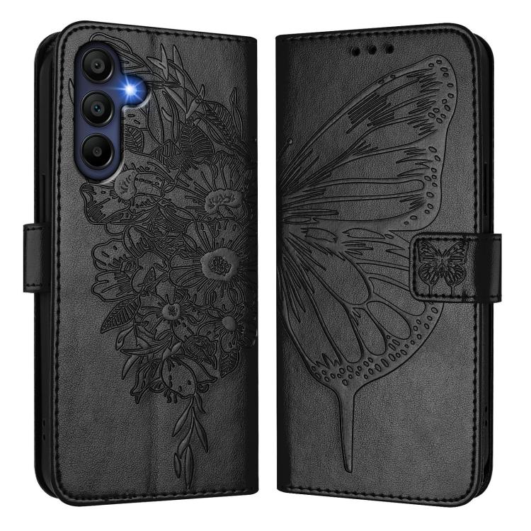 Funda de piel con diseño de mariposa en relieve para Samsung Galaxy A17 5G (negra)
