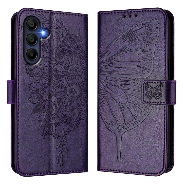 Funda de piel con diseño de mariposa en relieve para Samsung Galaxy A17 5G (morado oscuro)