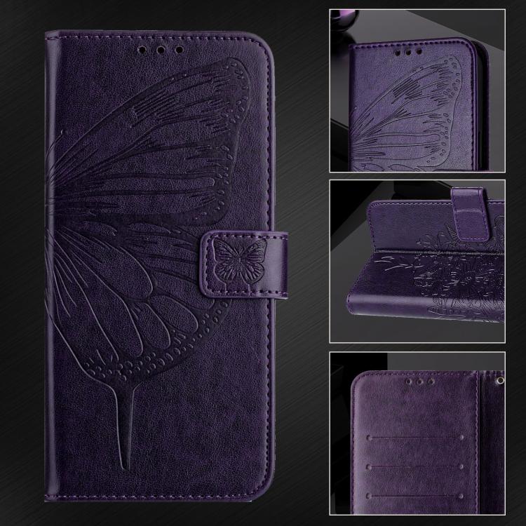 Funda de piel con diseño de mariposa en relieve para Samsung Galaxy A17 5G (morado oscuro)