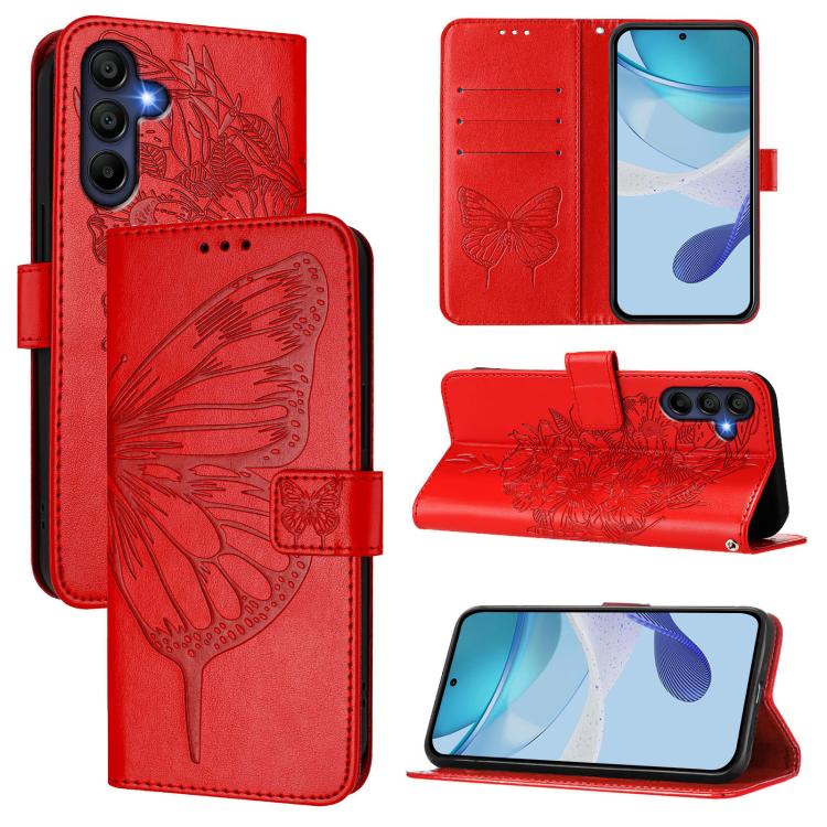 Funda de piel con diseño de mariposa en relieve para Samsung Galaxy A17 5G (roja)