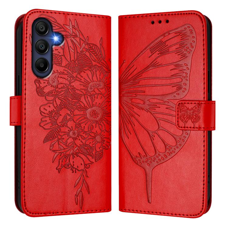 Funda de piel con diseño de mariposa en relieve para Samsung Galaxy A17 5G (roja)