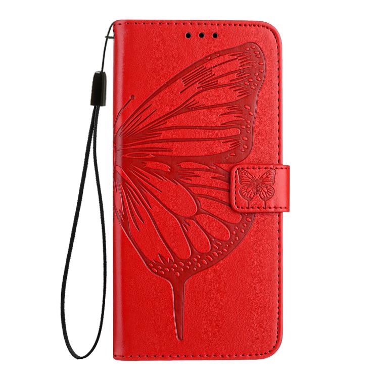 Funda de piel con diseño de mariposa en relieve para Samsung Galaxy A17 5G (roja)