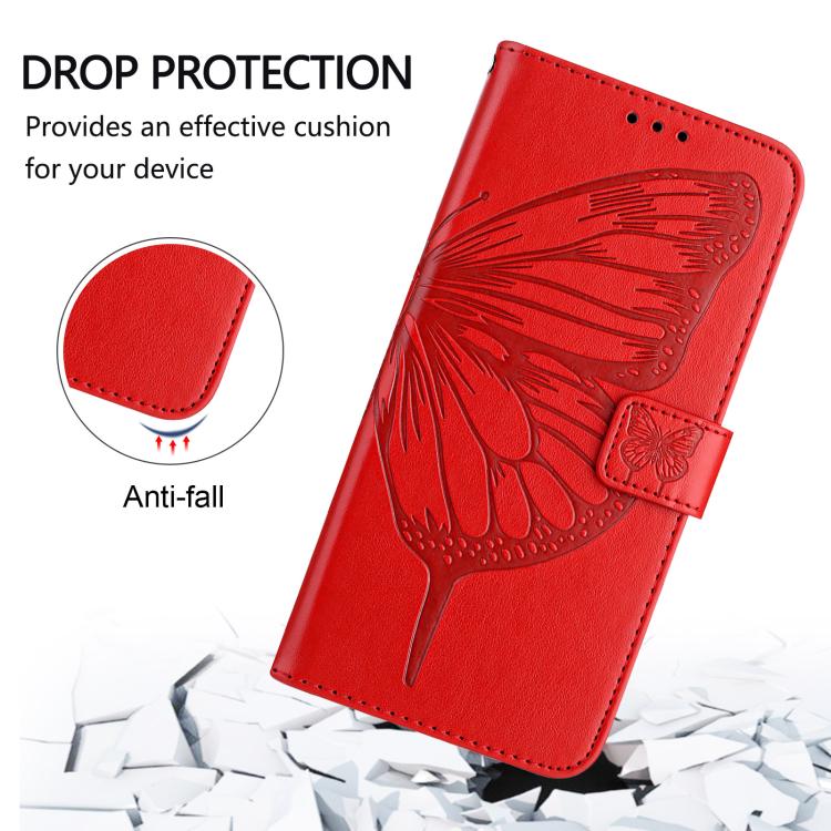 Funda de piel con diseño de mariposa en relieve para Samsung Galaxy A17 5G (roja)