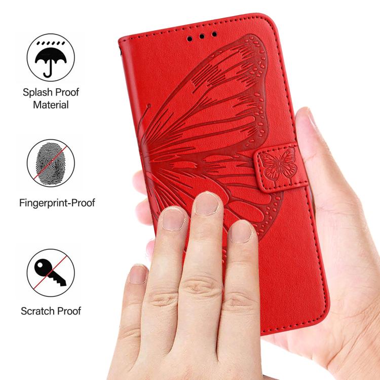 Funda de piel con diseño de mariposa en relieve para Samsung Galaxy A17 5G (roja)