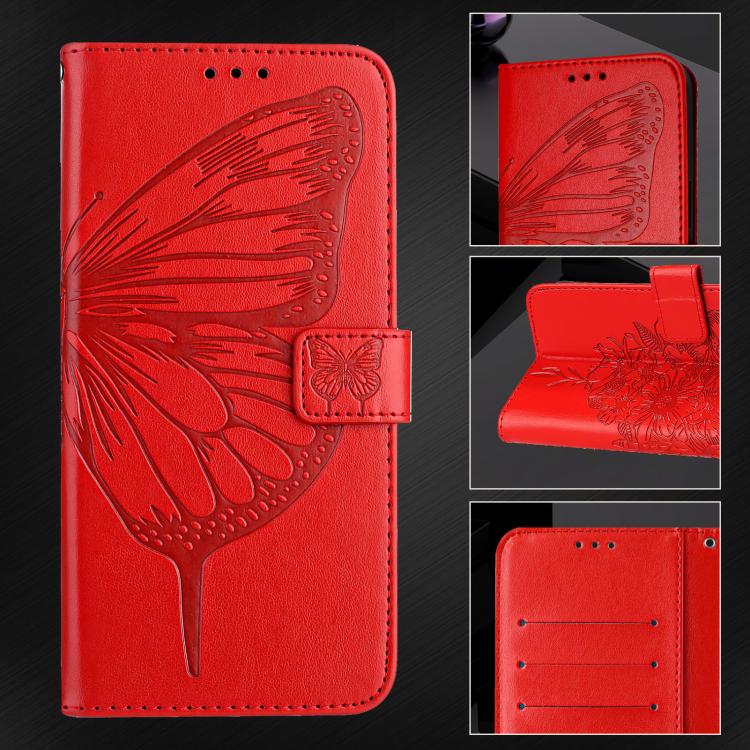 Funda de piel con diseño de mariposa en relieve para Samsung Galaxy A17 5G (roja)