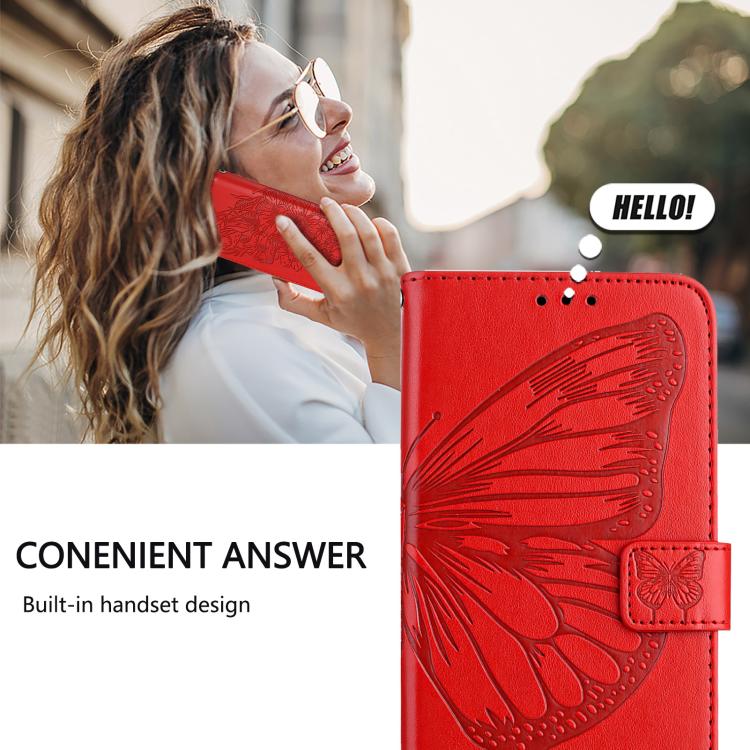 Funda de piel con diseño de mariposa en relieve para Samsung Galaxy A17 5G (roja)
