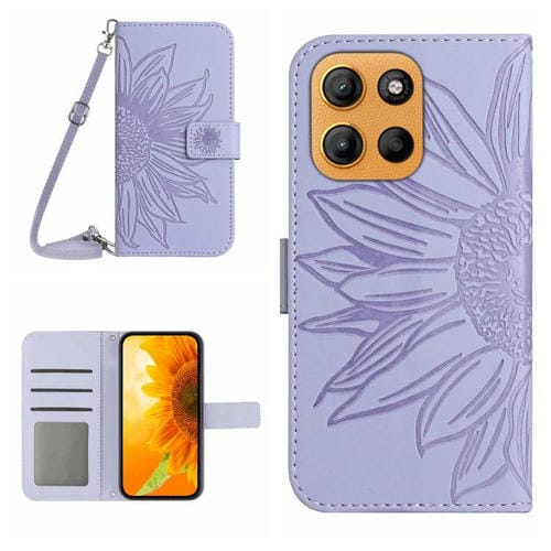 Funda de Cuero con Tapa para Motorola Moto G Stylus 5G 2025 Ht04 con Diseño de Girasol (Morado)