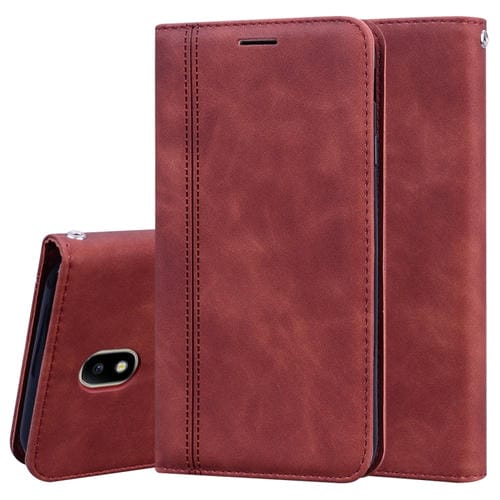 Estuche de Cuero Pu Samsung Galaxy J7 J730 (Eu) Tapa Horizontal Magnética Soporte Ranura Tarjeta Cordón (Marrón)