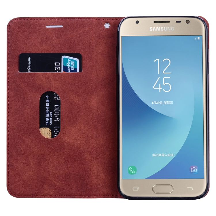 Estuche de Cuero Pu Samsung Galaxy J7 J730 (Eu) Tapa Horizontal Magnética Soporte Ranura Tarjeta Cordón (Marrón)