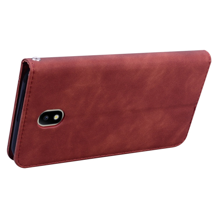 Estuche de Cuero Pu Samsung Galaxy J7 J730 (Eu) Tapa Horizontal Magnética Soporte Ranura Tarjeta Cordón (Marrón)