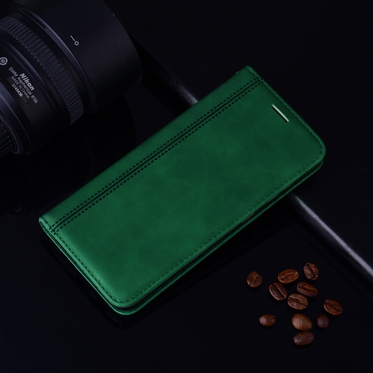 Estuche Cuero Pu Samsung Galaxy J4 Plus (2018) Tapa Horizontal Magnética Soporte Ranura Tarjeta Cordón (Verde)