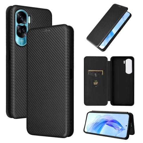 Funda de teléfono Honor 90 Lite X50I con tapa de cuero y textura de fibra de carbono (Negro)