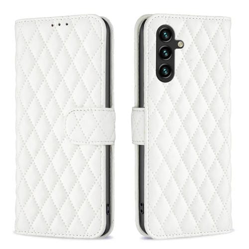 Funda de Cuero Samsung Galaxy A35 Diamond Lattice Wallet con Tapa para Teléfono (Blanco)