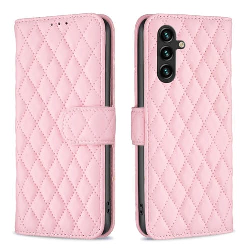 Funda de Cuero para Samsung Galaxy A35 Diamond Lattice con Tapa (Rosa)